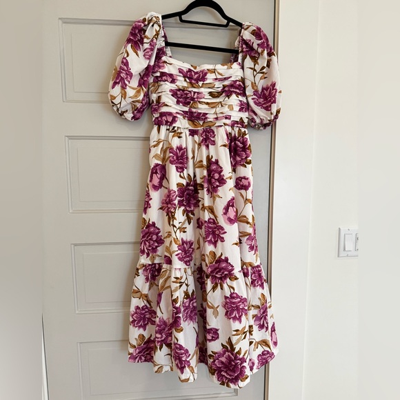Abercrombie Fitch Emerson Poplin Puff Sleeve Floral Midi Dress (Surplus) main image 1